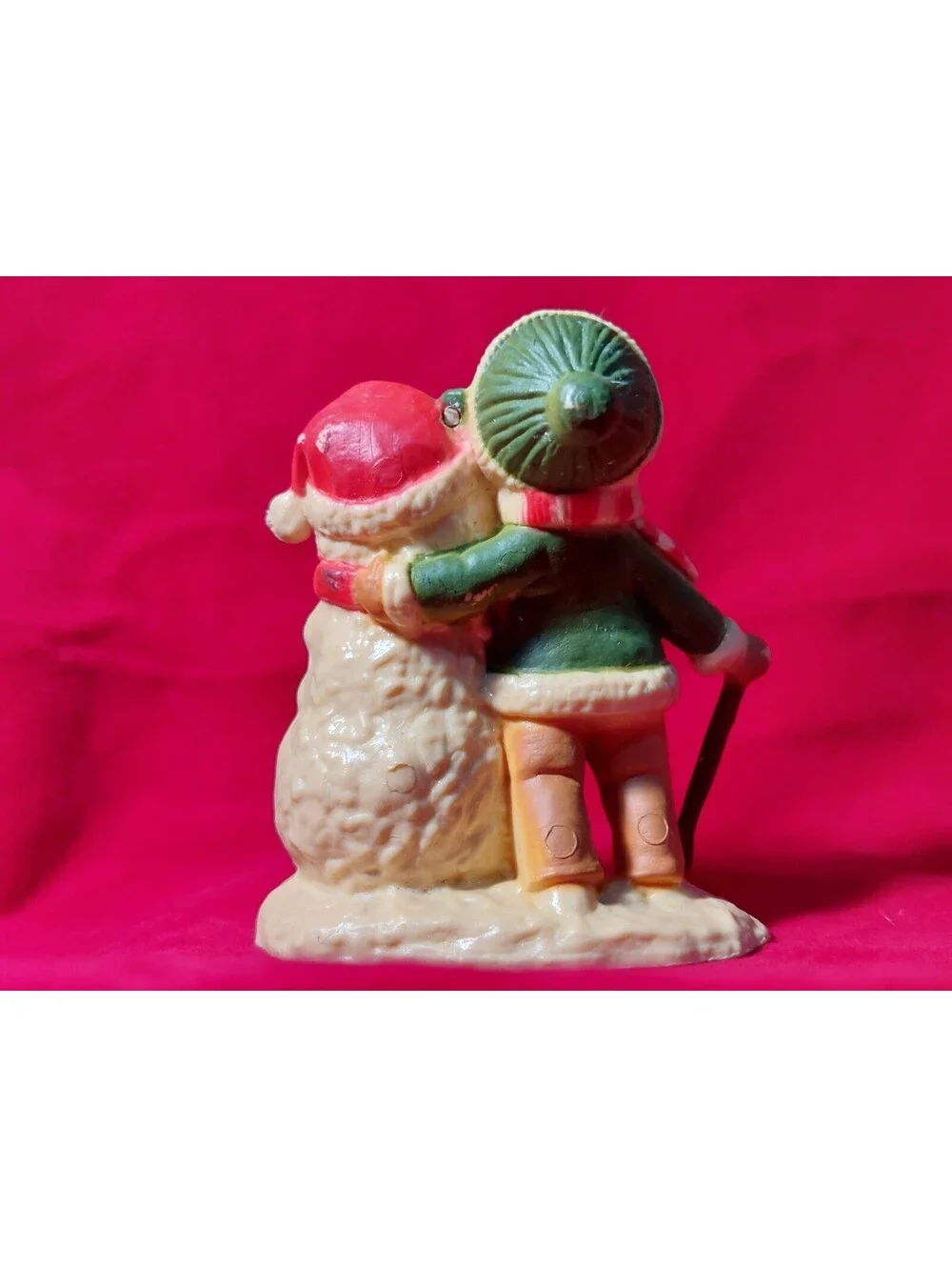Vintage Boy and Snowman Plastic Figurine Christmas Decoration Ornament 3